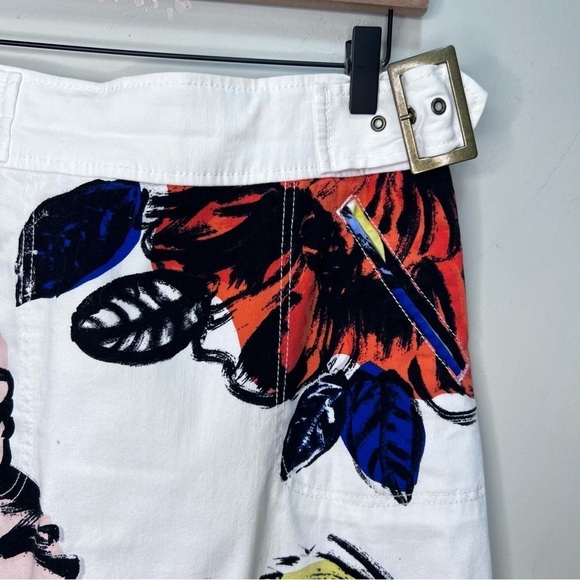 Anthropologie Maeve - White Denim Floral Belt Skirt Size 4 - Picture 3 of 15